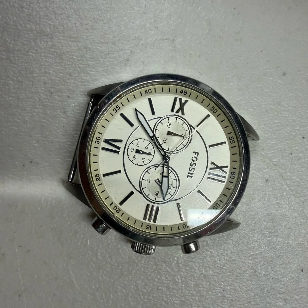 Fossil BQ1129 Rhett Chronograph Mens Watch Head Silver Cream Dial Roman Numeral